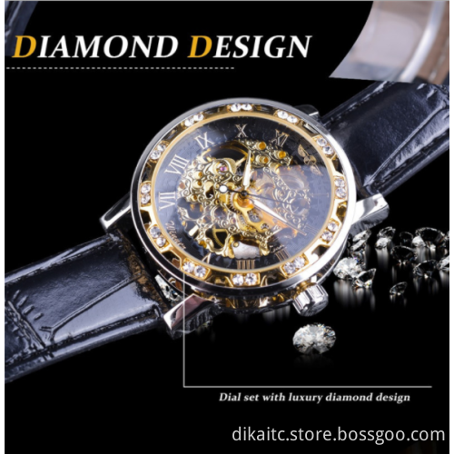 Top Brand Winner Fashion Golden Retro Watch Mens Mechanical Skeleton Diamond Display Luxury Wrist Watch Clock Relogio Masculin